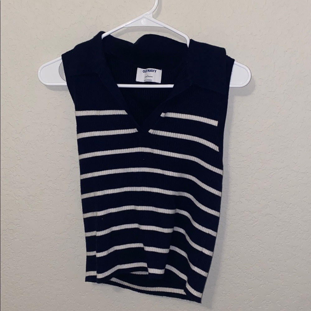 Old Navy Dark Navy and White Striped Knit Top